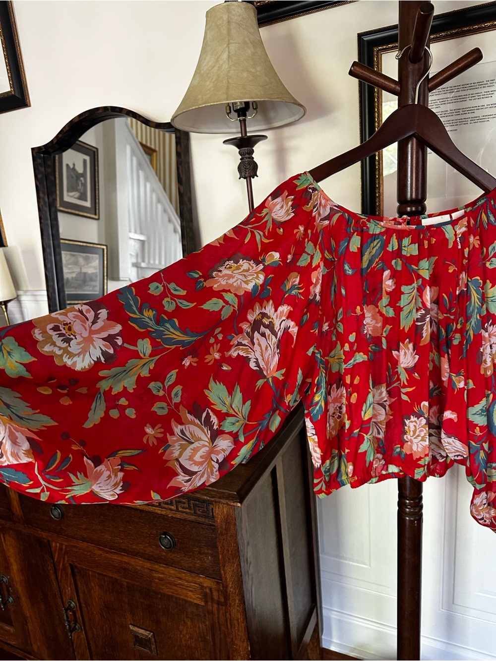 Maeve Red Floral Peasant Blouse - Picture 4 of 5